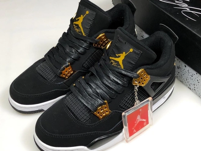 MaikeSneakers Royalty Jordan 4 Black Gold-White Air Metallic 308497-032 0818